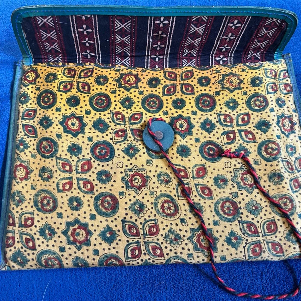 Vintage Handmade Leather Ipad Clutch- Bohi Tribal Pattern- Unique Piece